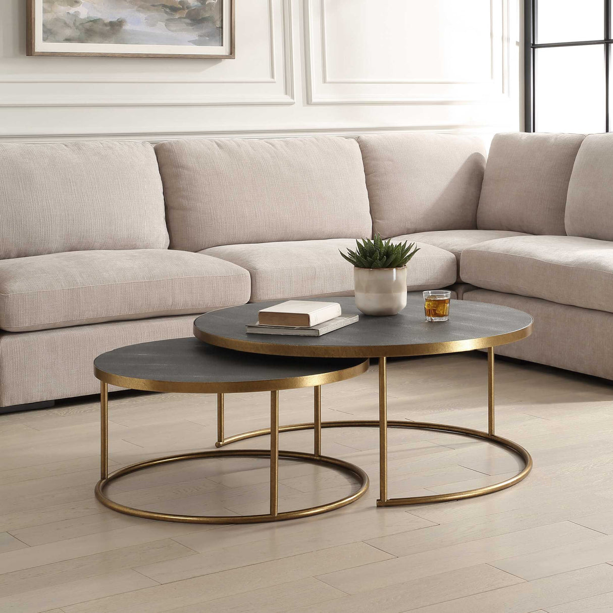 Modern European furniture - Gray Shagreen Nesting Coffee Tables (2) - www.oroa.com | Oroa.com