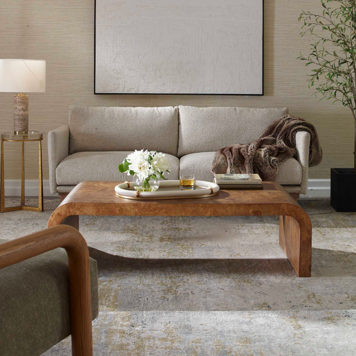 Modern European furniture - Burl Veneer Curved Coffee Table - www.oroa.com | Oroa.com