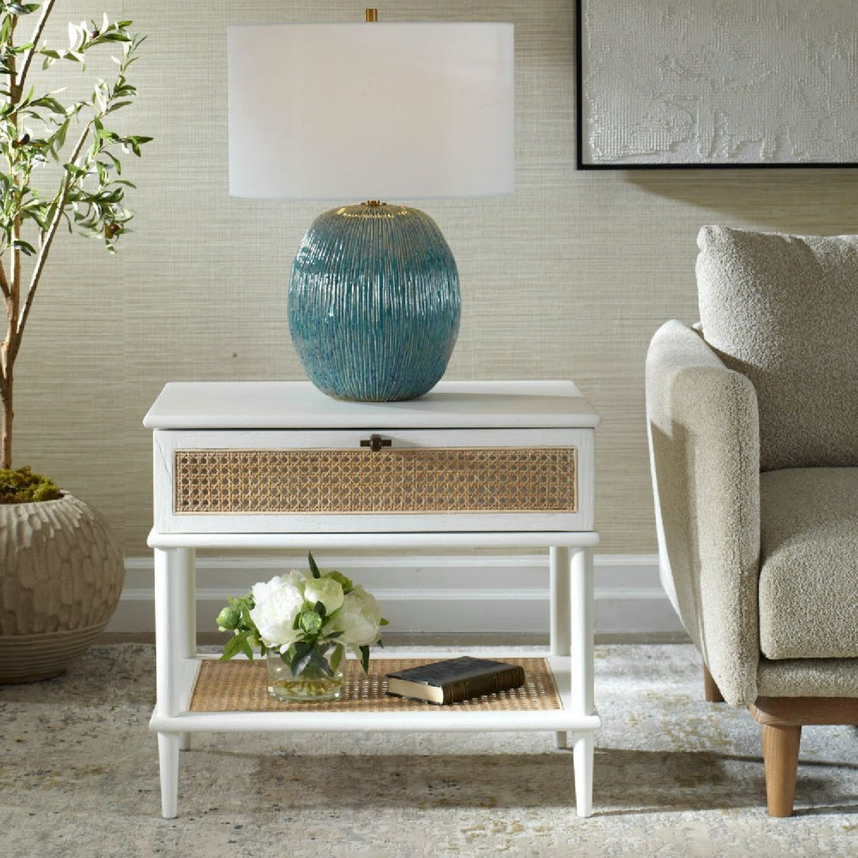 Rattan Cane 1-Drawer Side Table | Oroa.com
