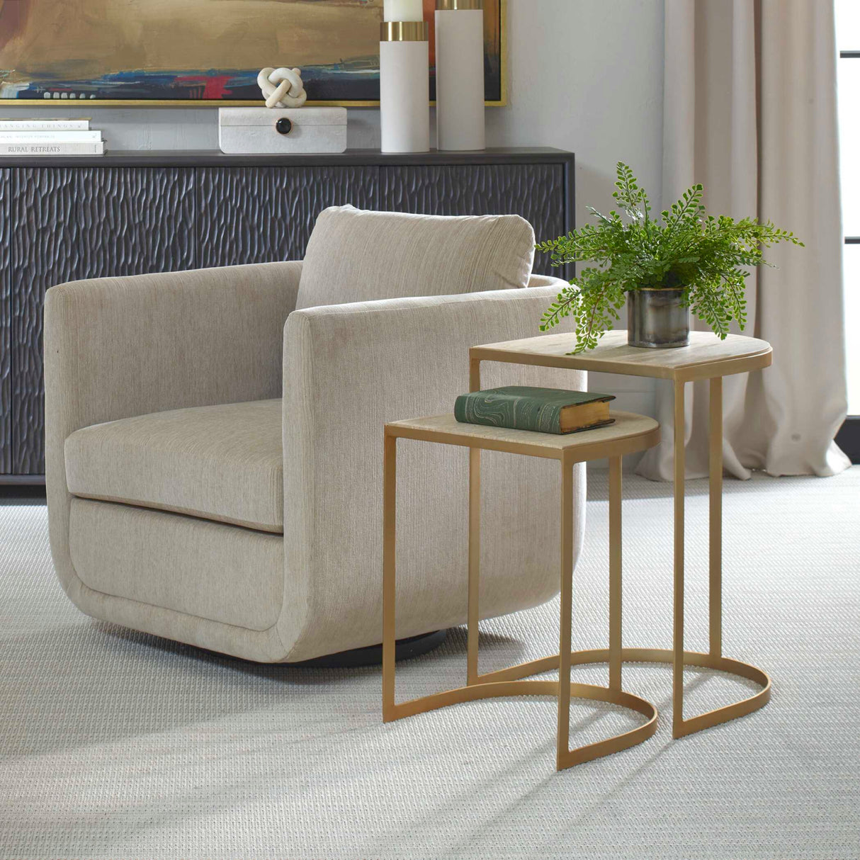 Gold Framed Travertine Nesting Table | Oroa.com