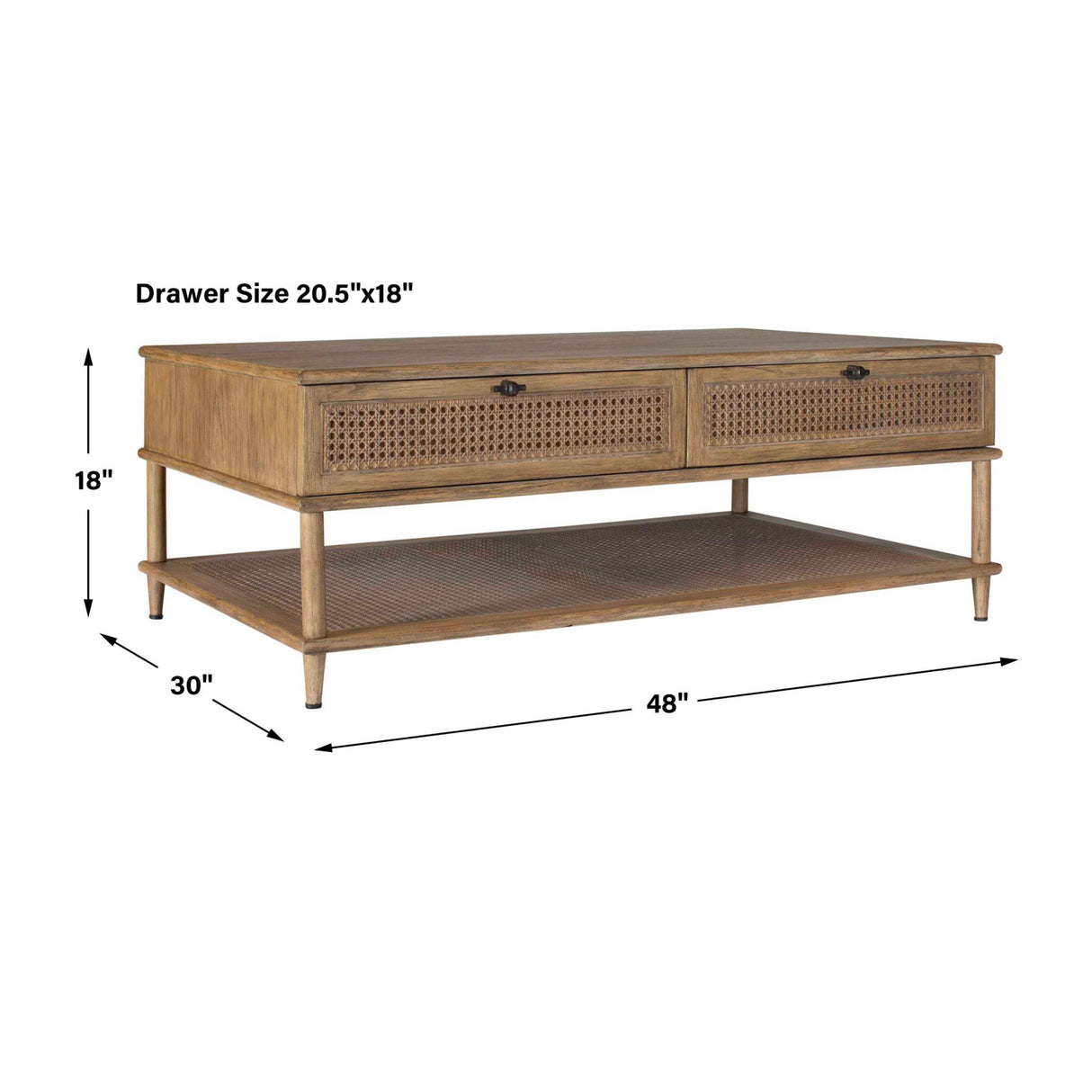 2-Drawer Rattan Cane Coffee Table | Oroa.com