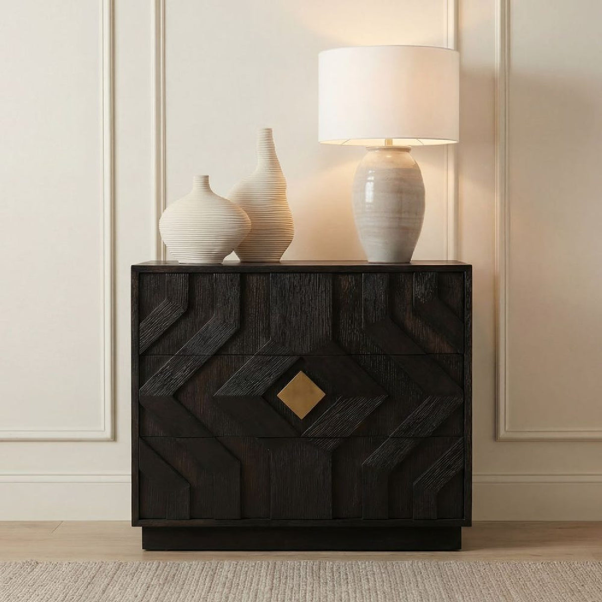 Modern European furniture - Black Oak Chevron 3-Drawer Chest - www.oroa.com | Oroa.com