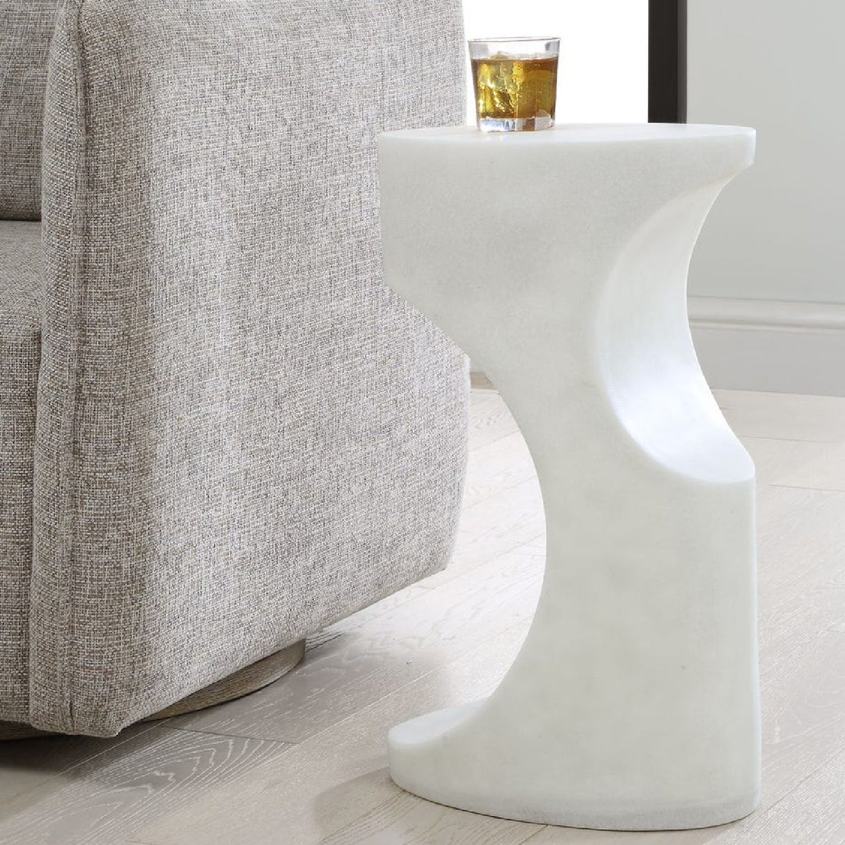 Modern European furniture - White Stone Indoor/Outdoor Accent Table - www.oroa.com | Oroa.com