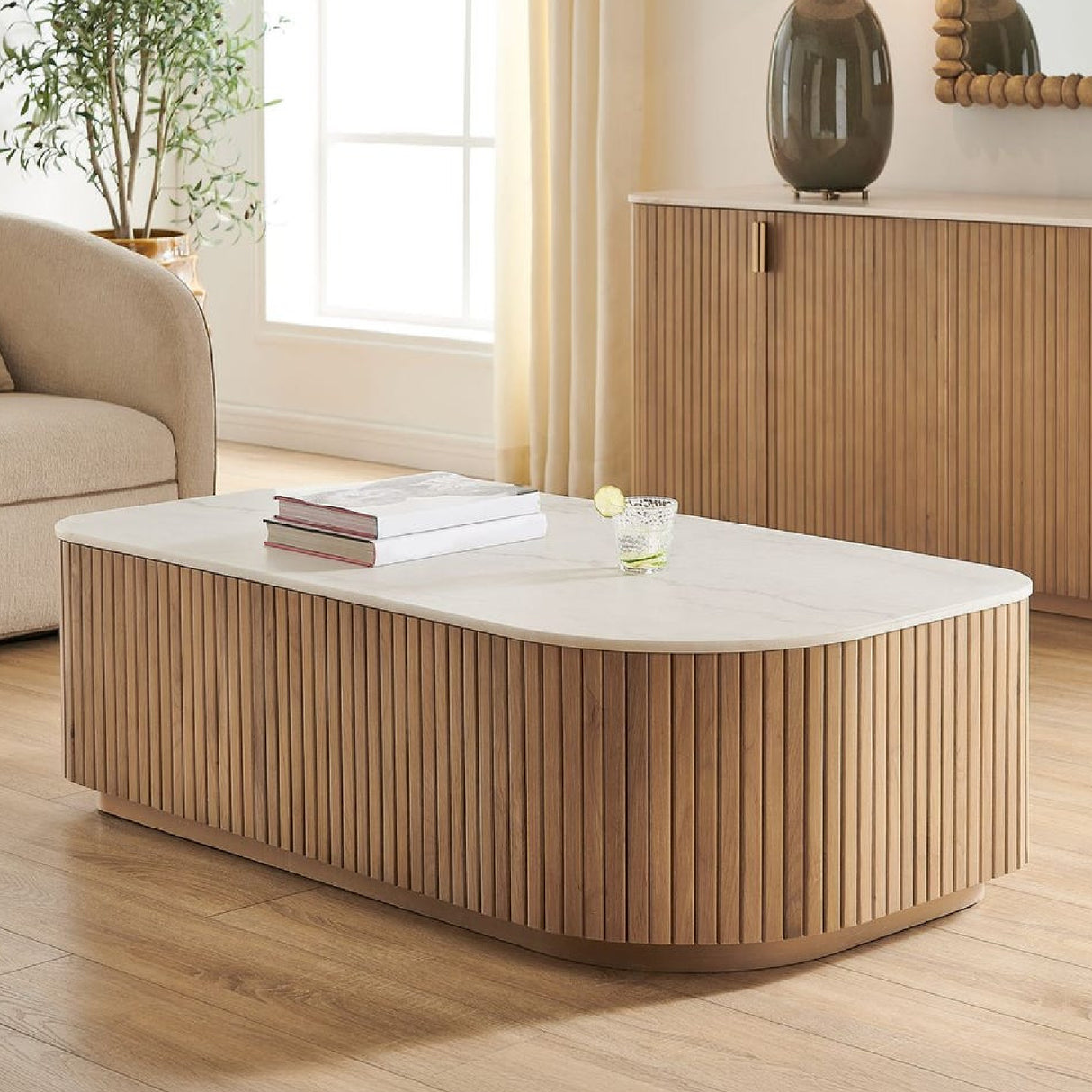Modern European furniture - Reeded Base Marble Coffee Table - www.oroa.com | Oroa.com
