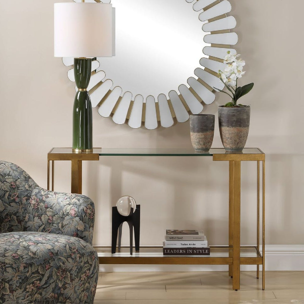 Modern European furniture - Gold Framed Glass Console Table - www.oroa.com | Oroa.com