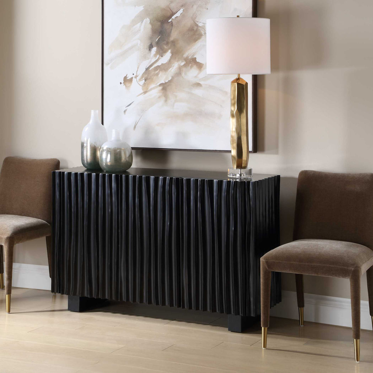 Modern European furniture - Black Carved Wooden 3-Door Cabinet - www.oroa.com | Oroa.com