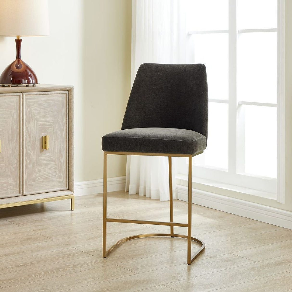 Modern European furniture - Gray Velvet Counter Stool - www.oroa.com | Oroa.com