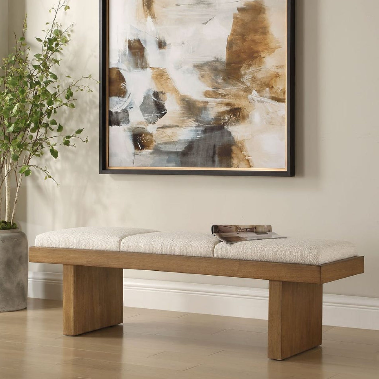Modern European furniture - Wood Framed White Boucle Bench - www.oroa.com | Oroa.com
