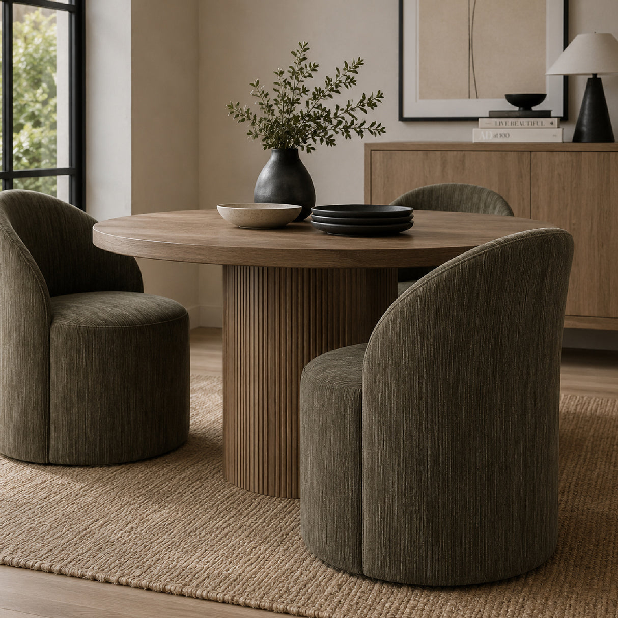 Chenille Caster Swivel Dining Chair | Oroa.com