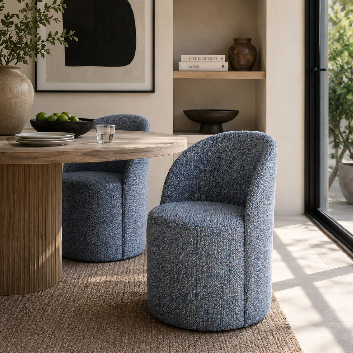 Chenille Caster Swivel Dining Chair | Oroa.com