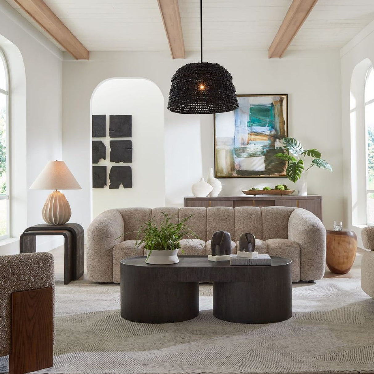 Modern European furniture - Beige Chenille Channeled Sofa - www.oroa.com | Oroa.com