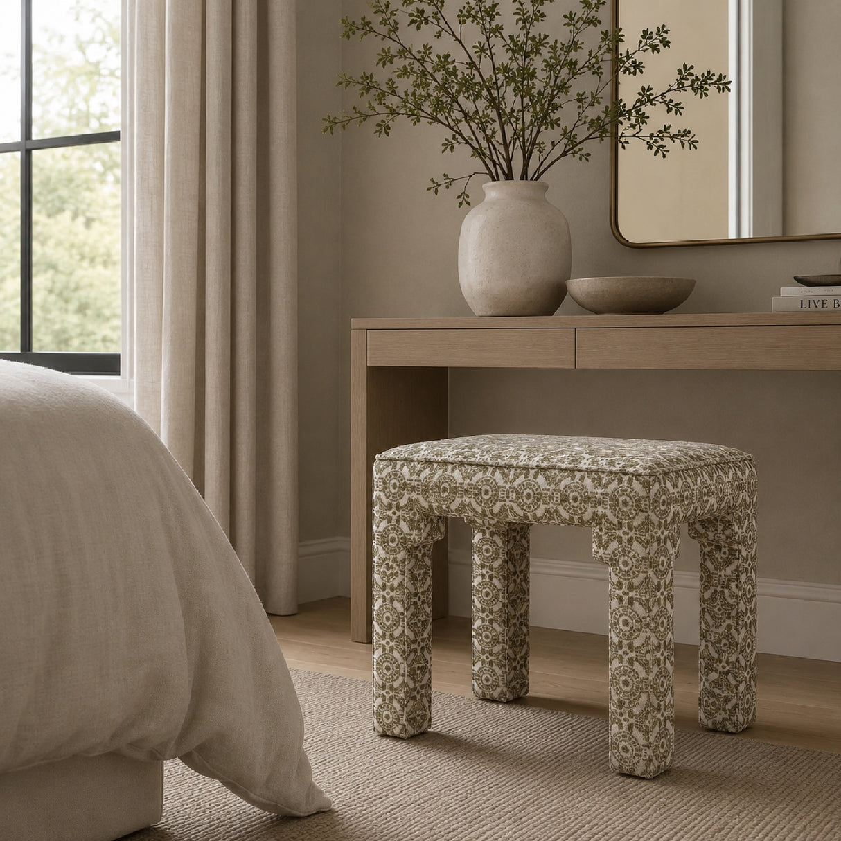 Modern European furniture - Green Medallion Motif Bench S - www.oroa.com | Oroa.com