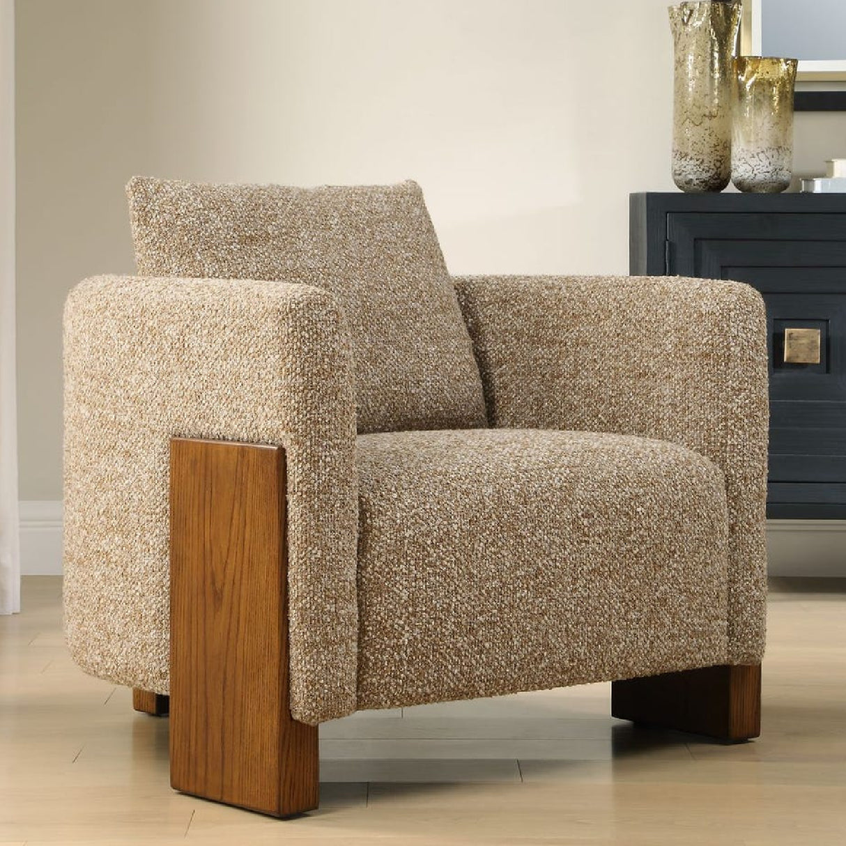 Modern European furniture - Cream Boucle 3-Legged Accent Chair - www.oroa.com | Oroa.com