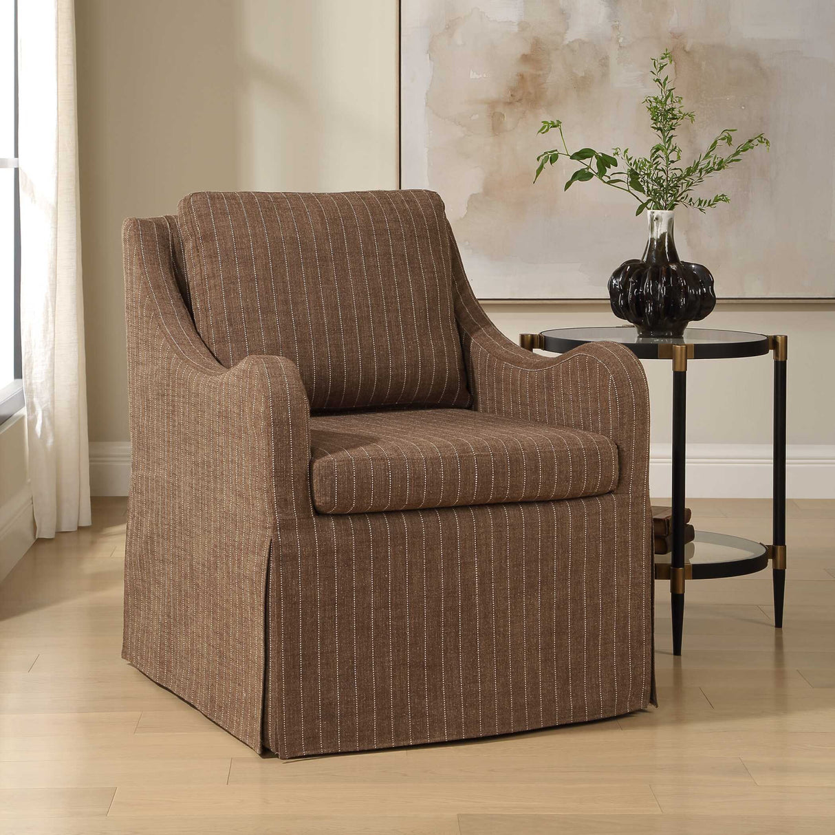 Modern European furniture -Brown Pinstripes Swivel Chair - www.oroa.com | Oroa.com