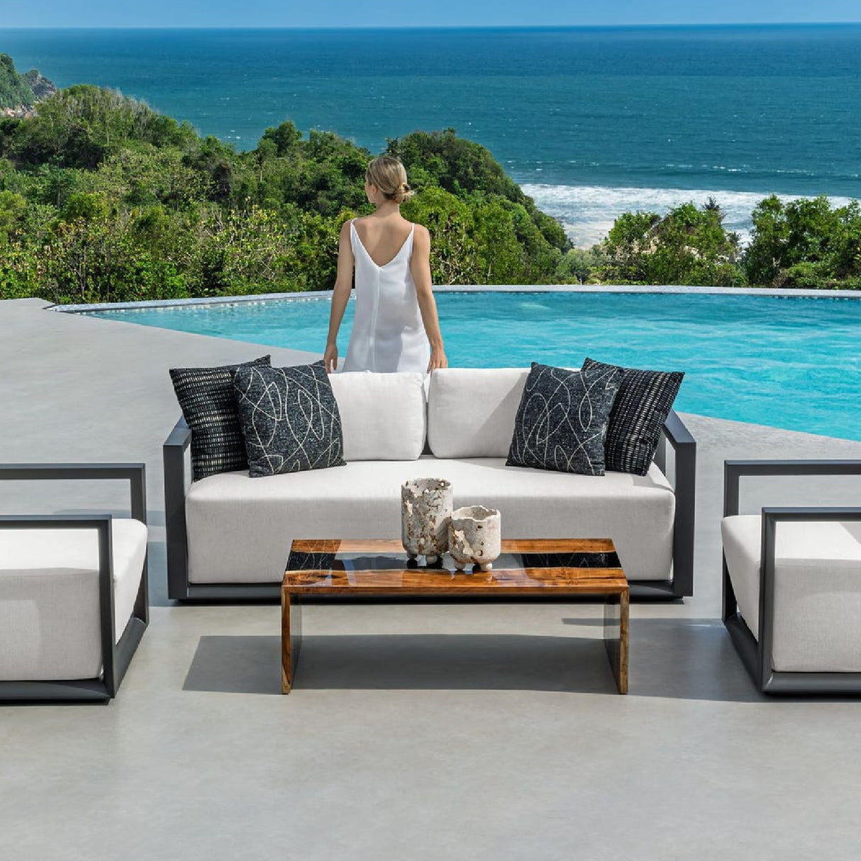 Modern European furniture - White Cushioned 3-Seater Outdoor Sofa - www.oroa.com | Oroa.com