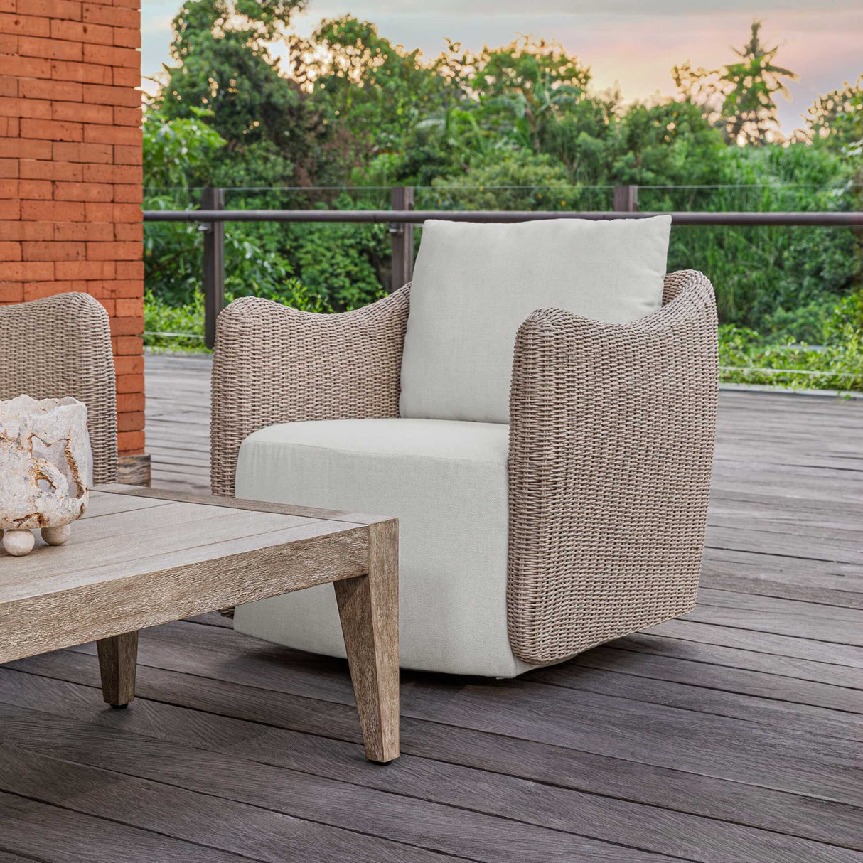 Modern European furniture - Beige Outdoor Swivel Lounge Chair - www.oroa.com | Oroa.com