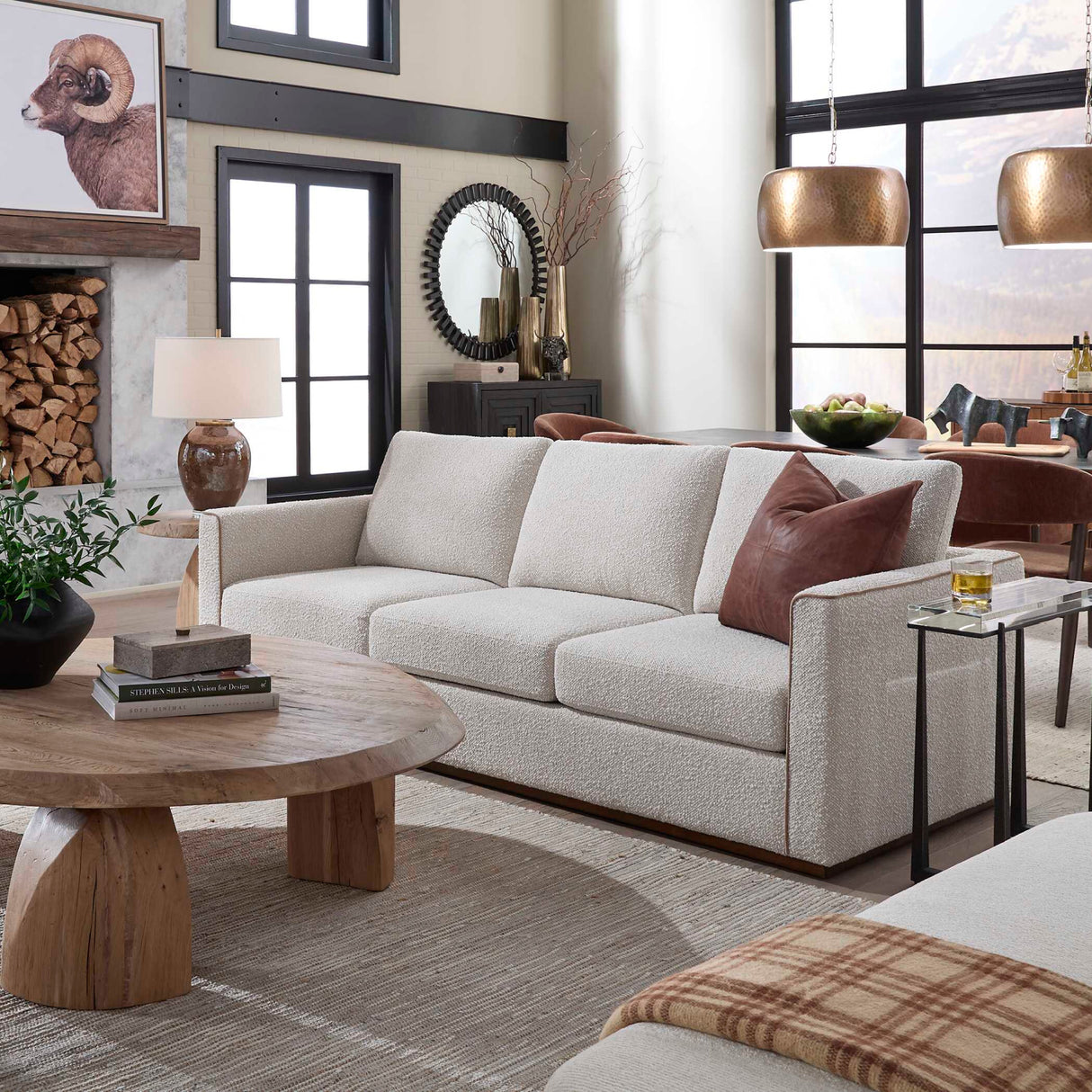 Modern European furniture - Cream Boucle Piped Sofa - www.oroa.com | Oroa.com