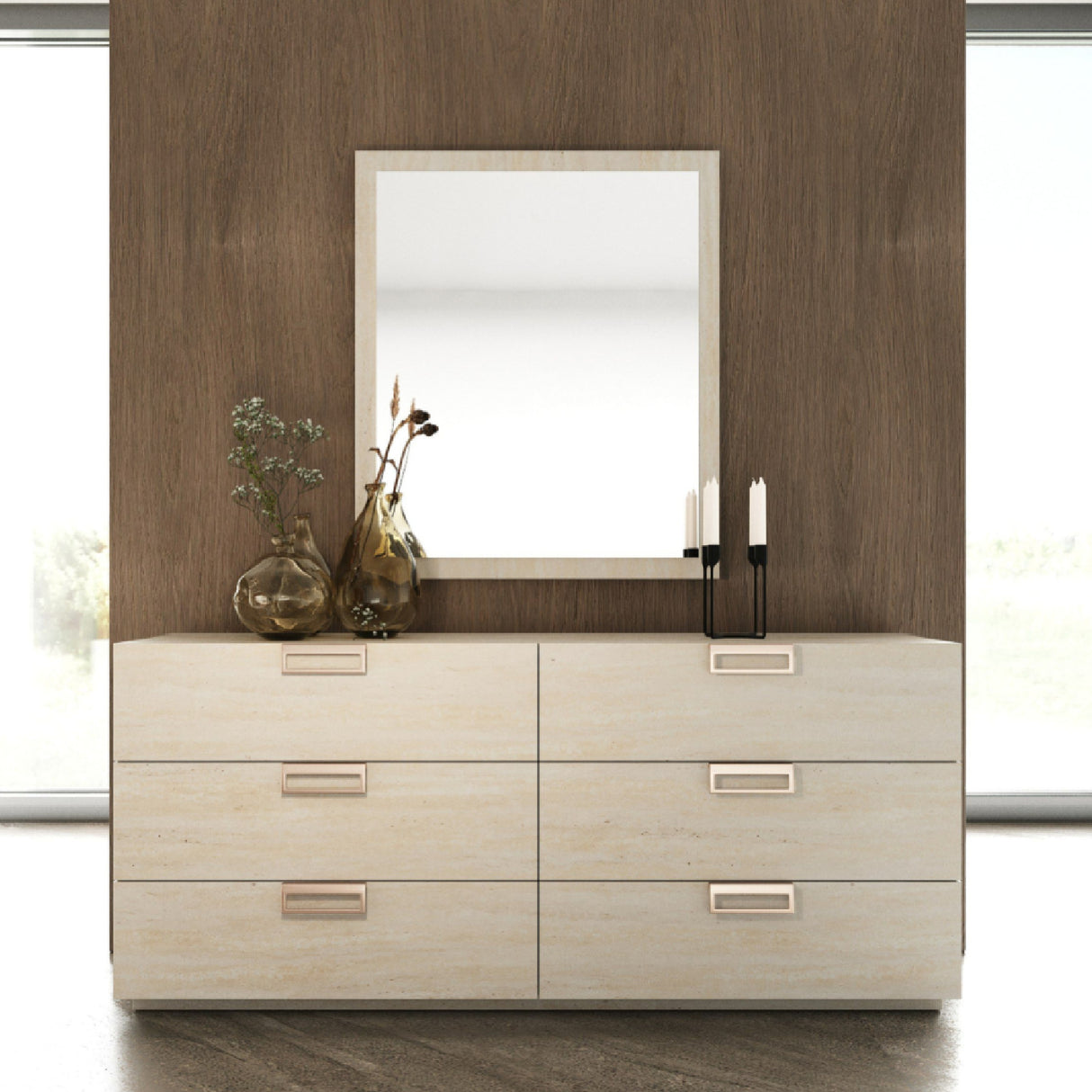 6-Drawer Travertine Dresser | Oroa.com