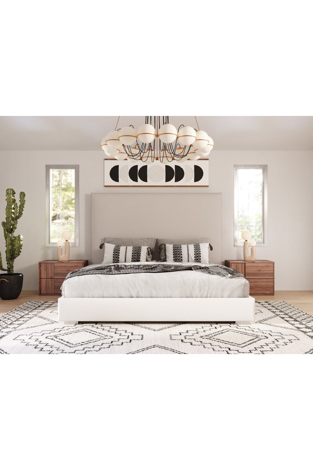 Beige High-Headboard Queen Bed | Oroa.com