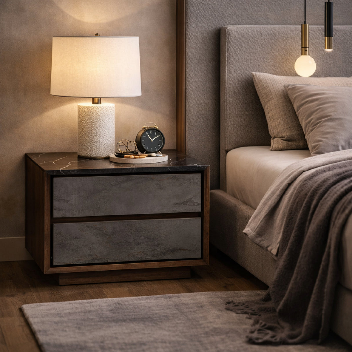 Gray Stucco 2-Drawer Nightstand | Oroa.com