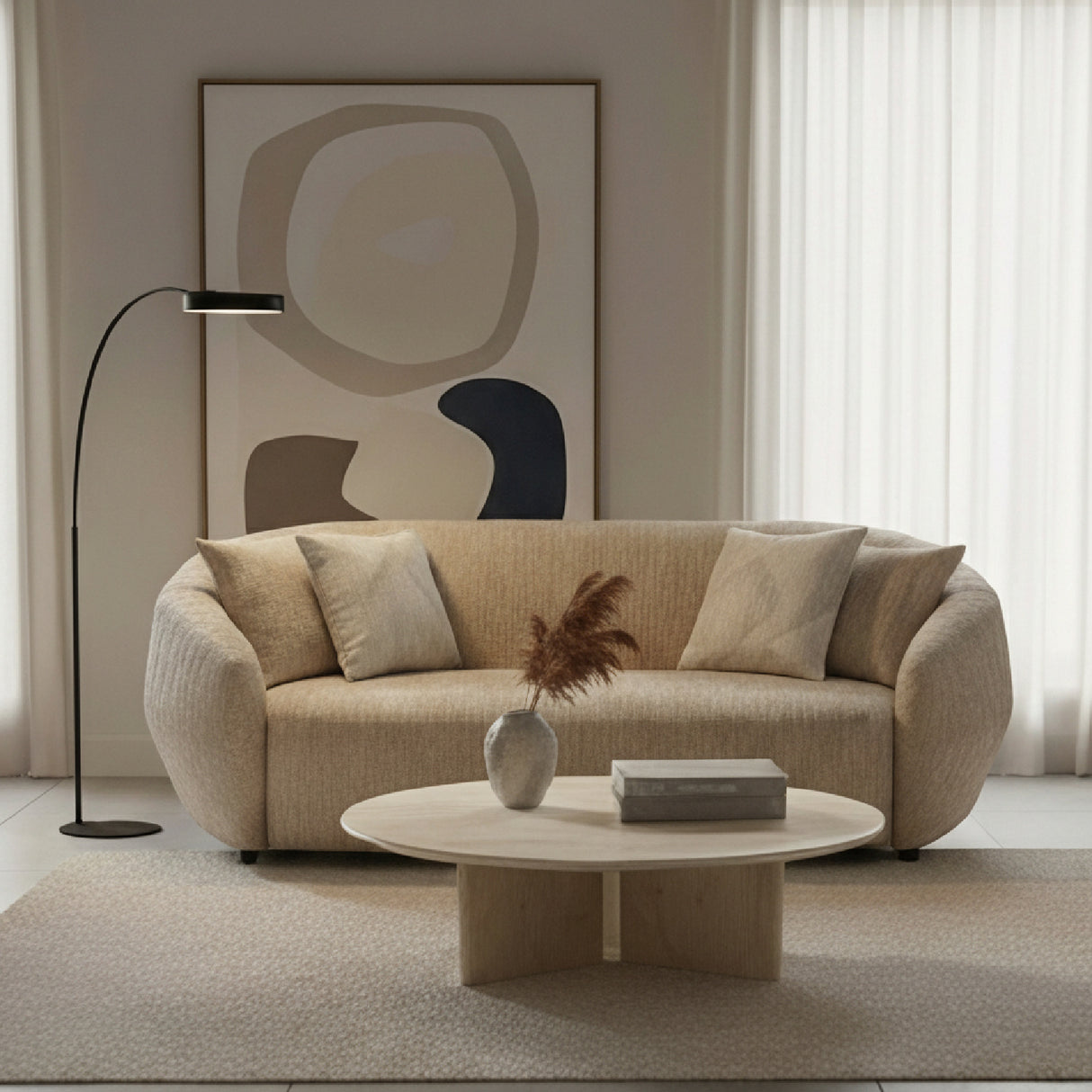 3 Seater Beige Fabric Sofa | Oroa.com