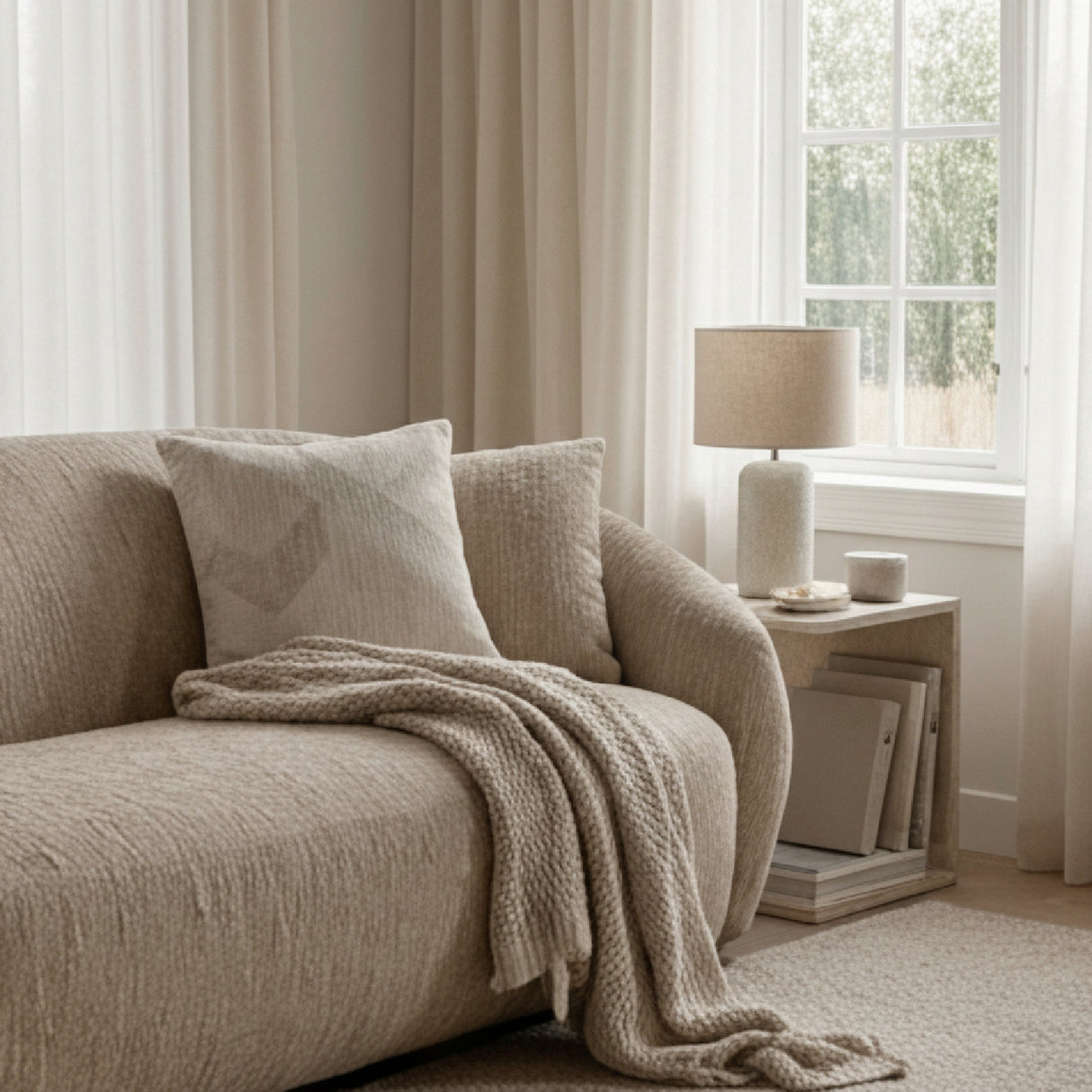 3 Seater Beige Fabric Sofa | Oroa.com