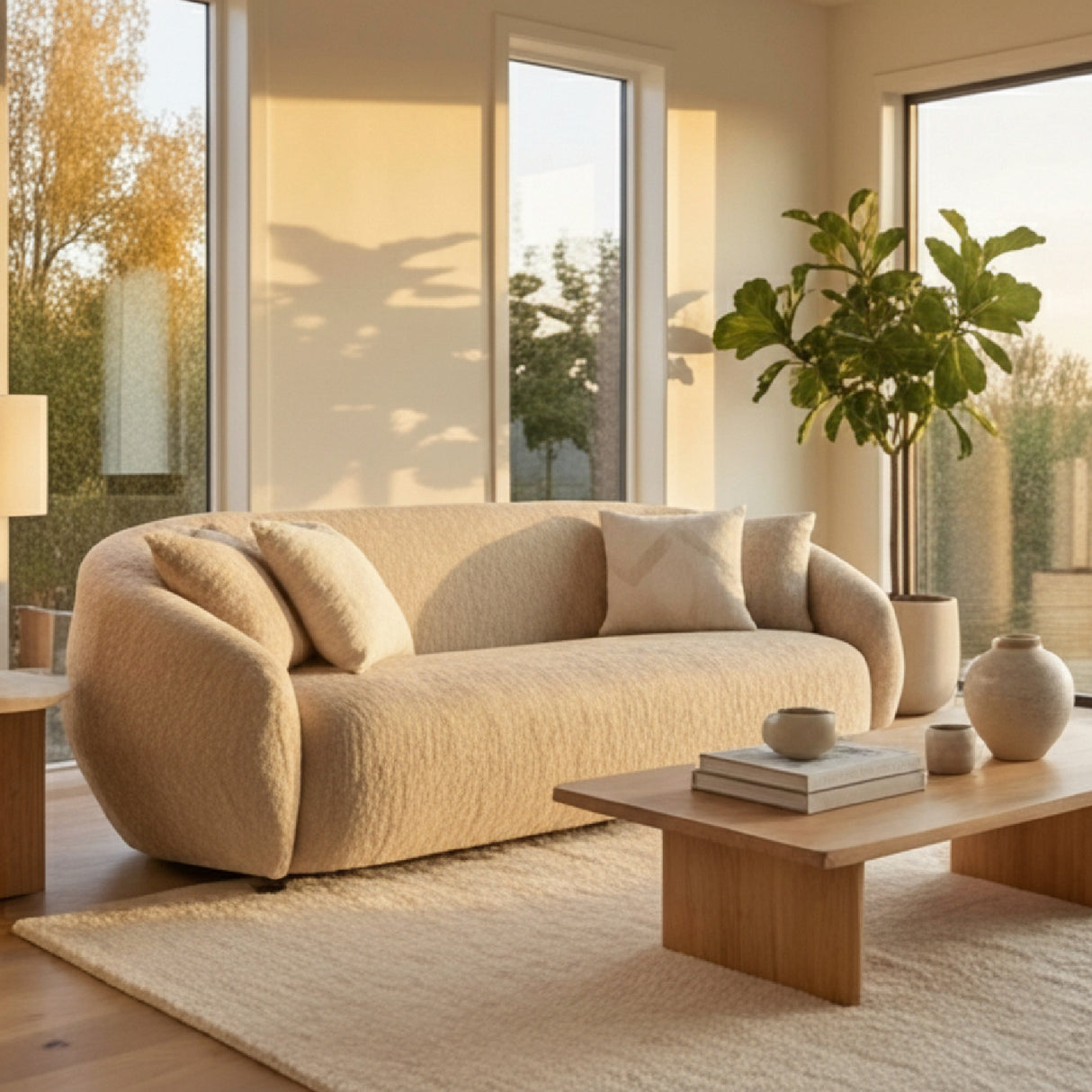 3 Seater Beige Fabric Sofa | Oroa.com