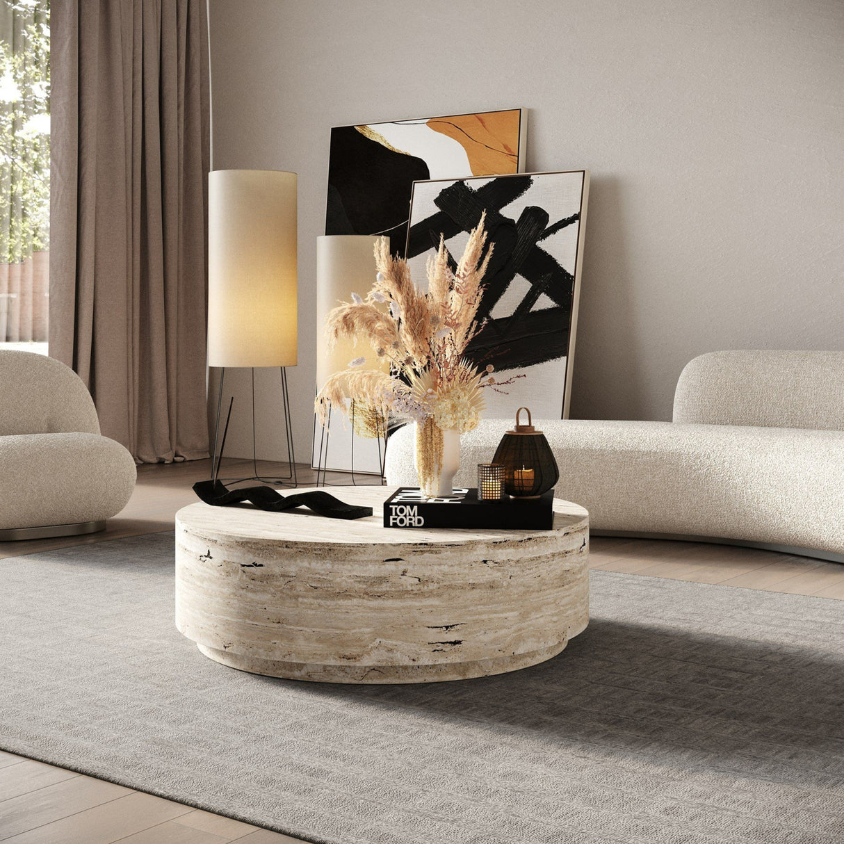 Round Travertine-Inspired Coffee Table | Oroa.com