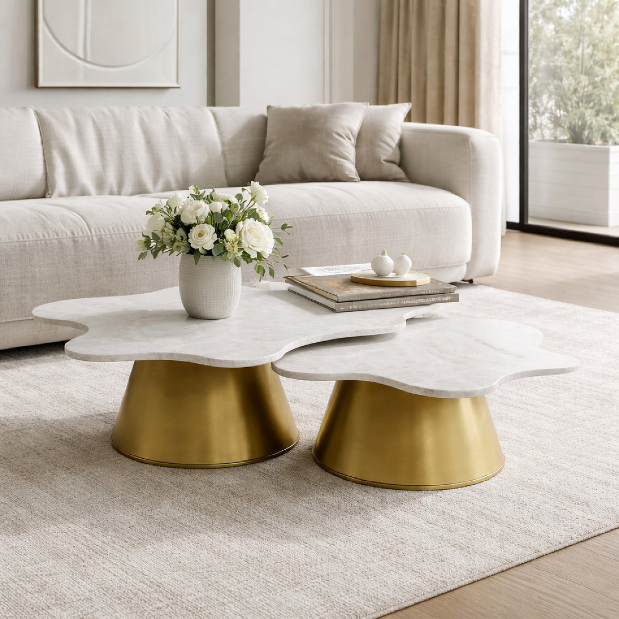 Freeform White Marble Coffee Tables (2) | Oroa.com