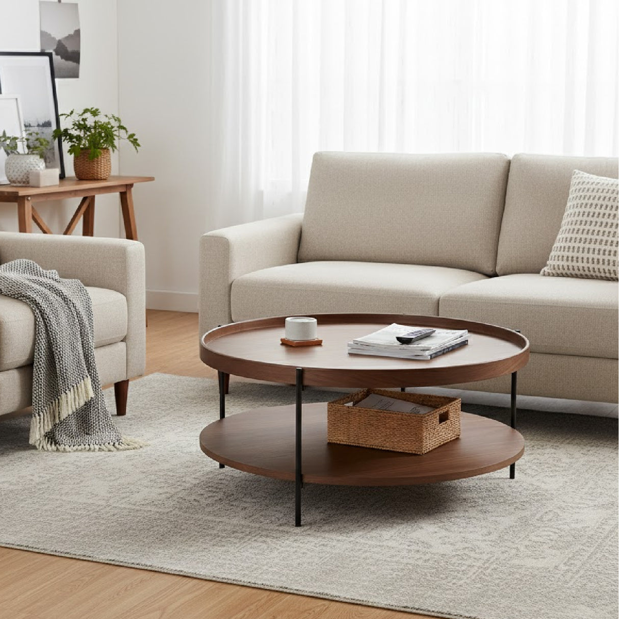 Round Wooden 2-Shelf Coffee Table | Oroa.com