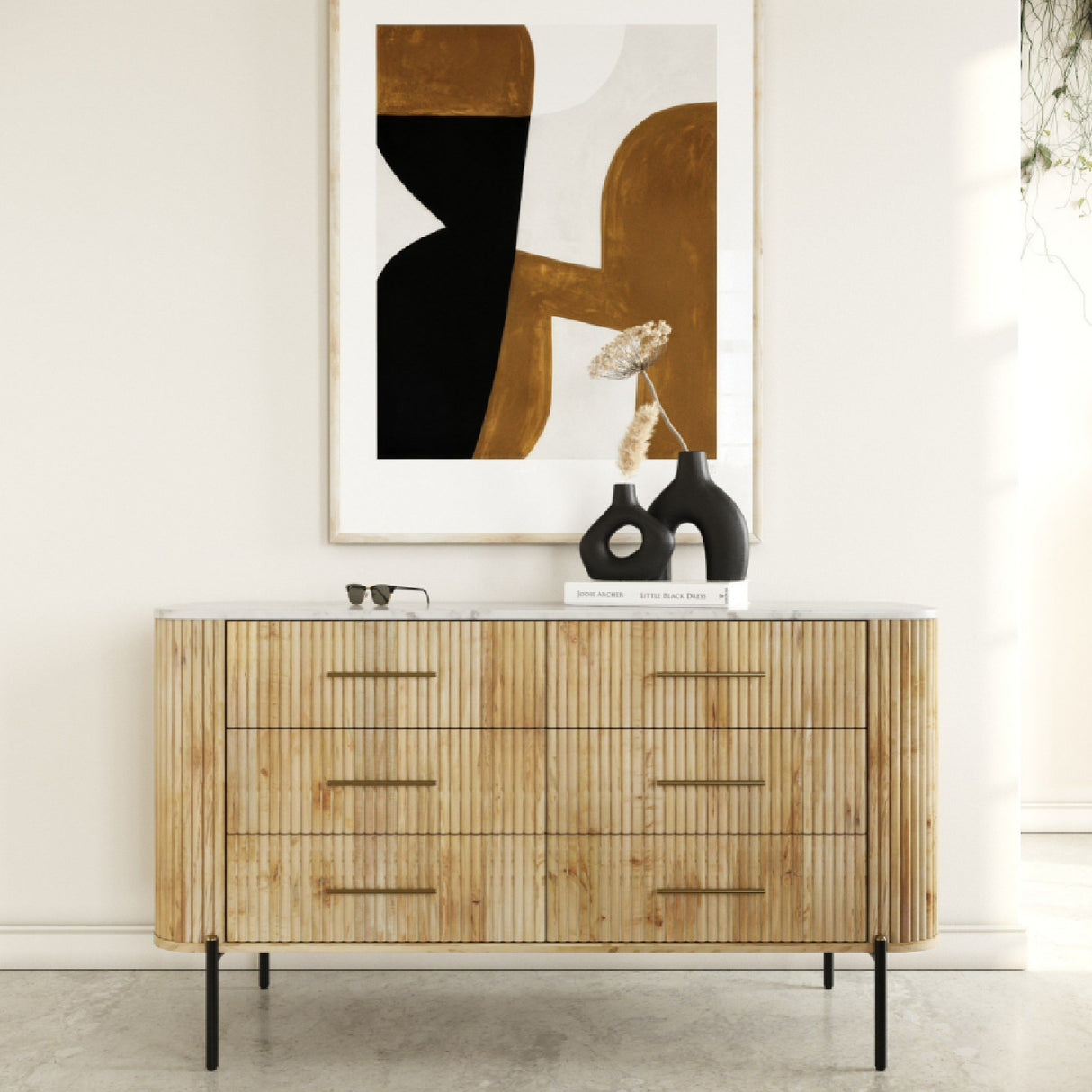 Fluted Mango Wood 6-Drawer Dresser | Oroa.com