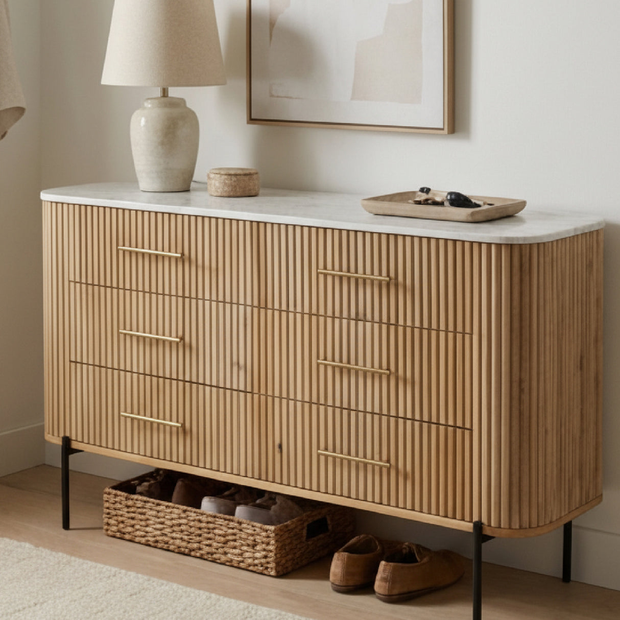 Fluted Mango Wood 6-Drawer Dresser | Oroa.com
