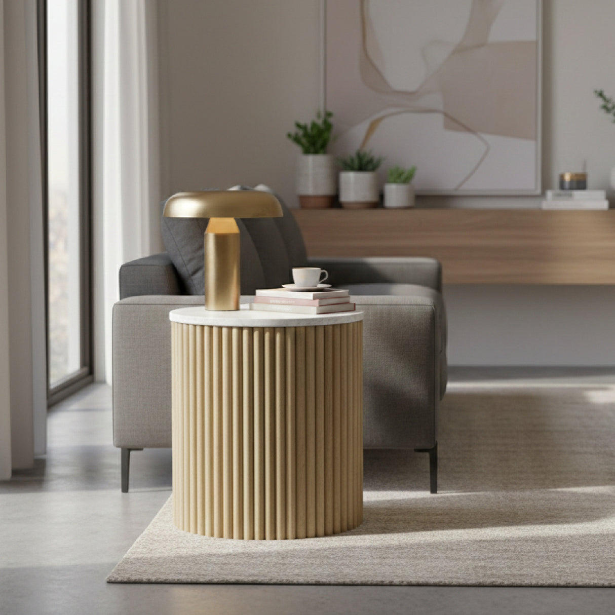 Fluted Mango Wood End Table | Oroa.com