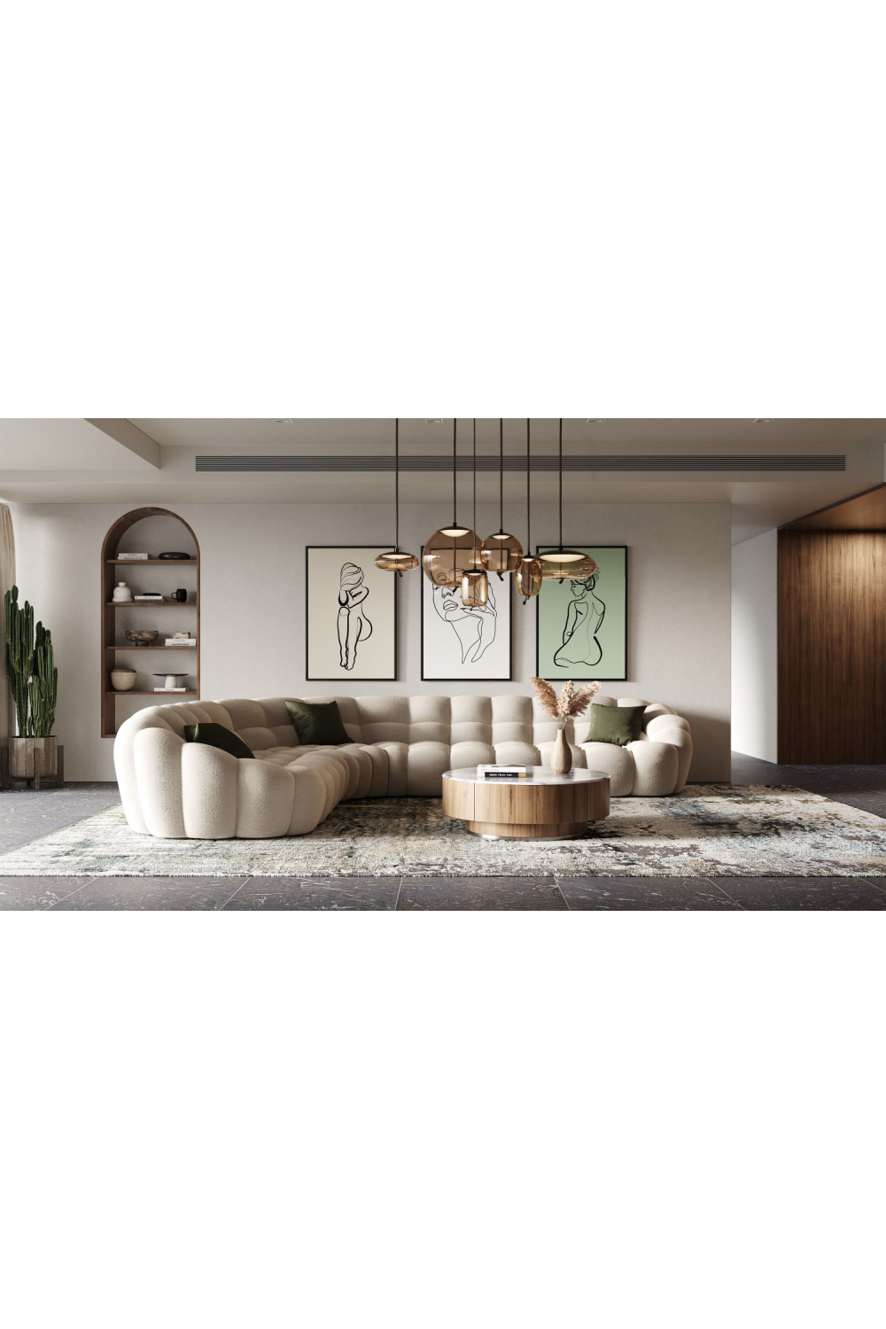Beige Tufted Curved Sectional Sofa | Oroa.com