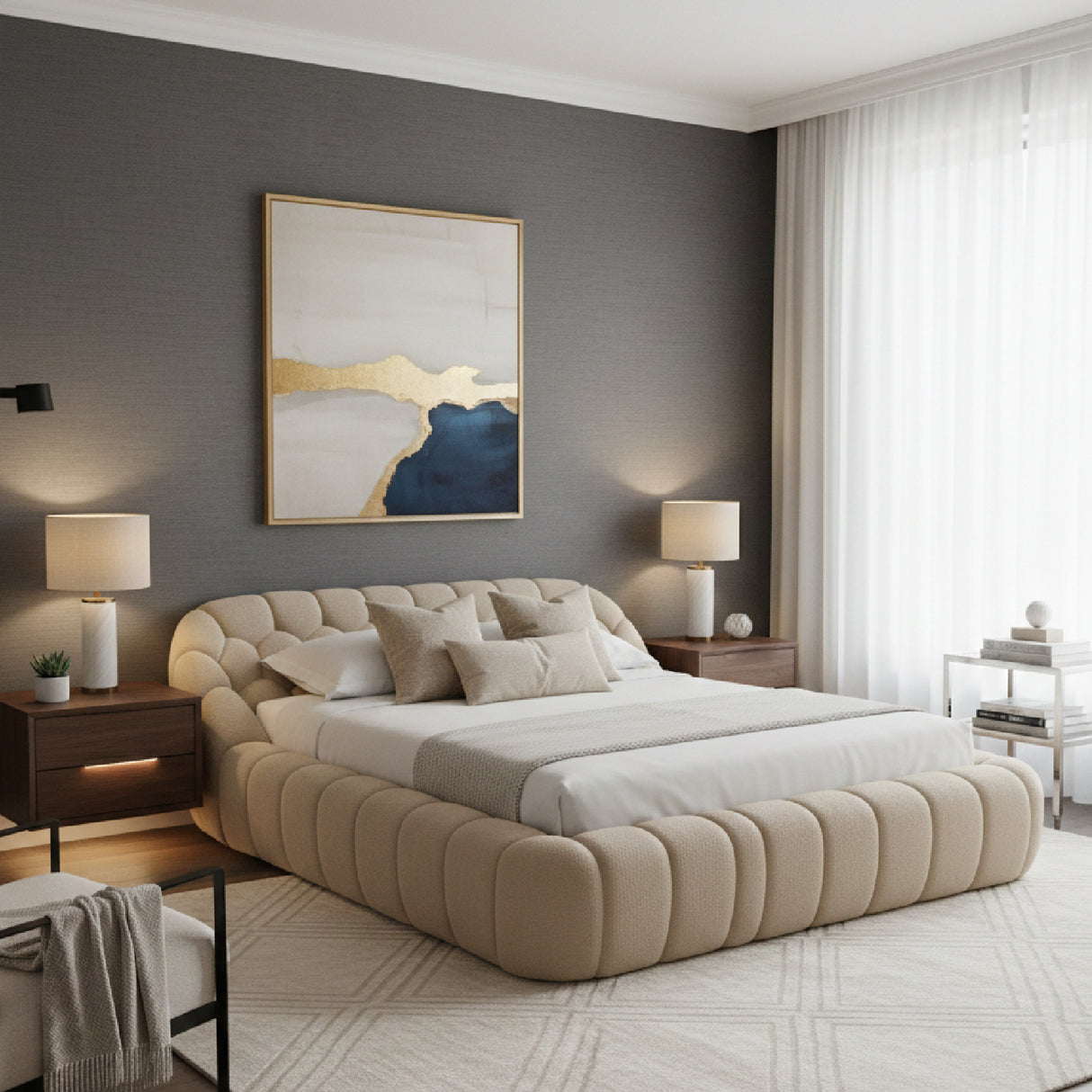 Beige Hexagonal Tufted Bed | Oroa.com