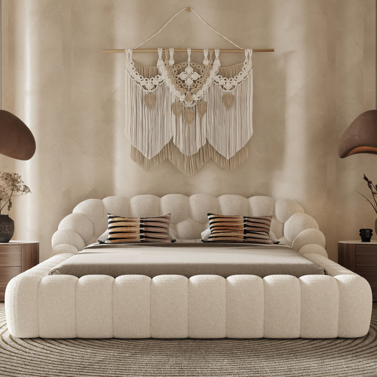 Off-white Hexagonal Tufted Bed | Oroa.com