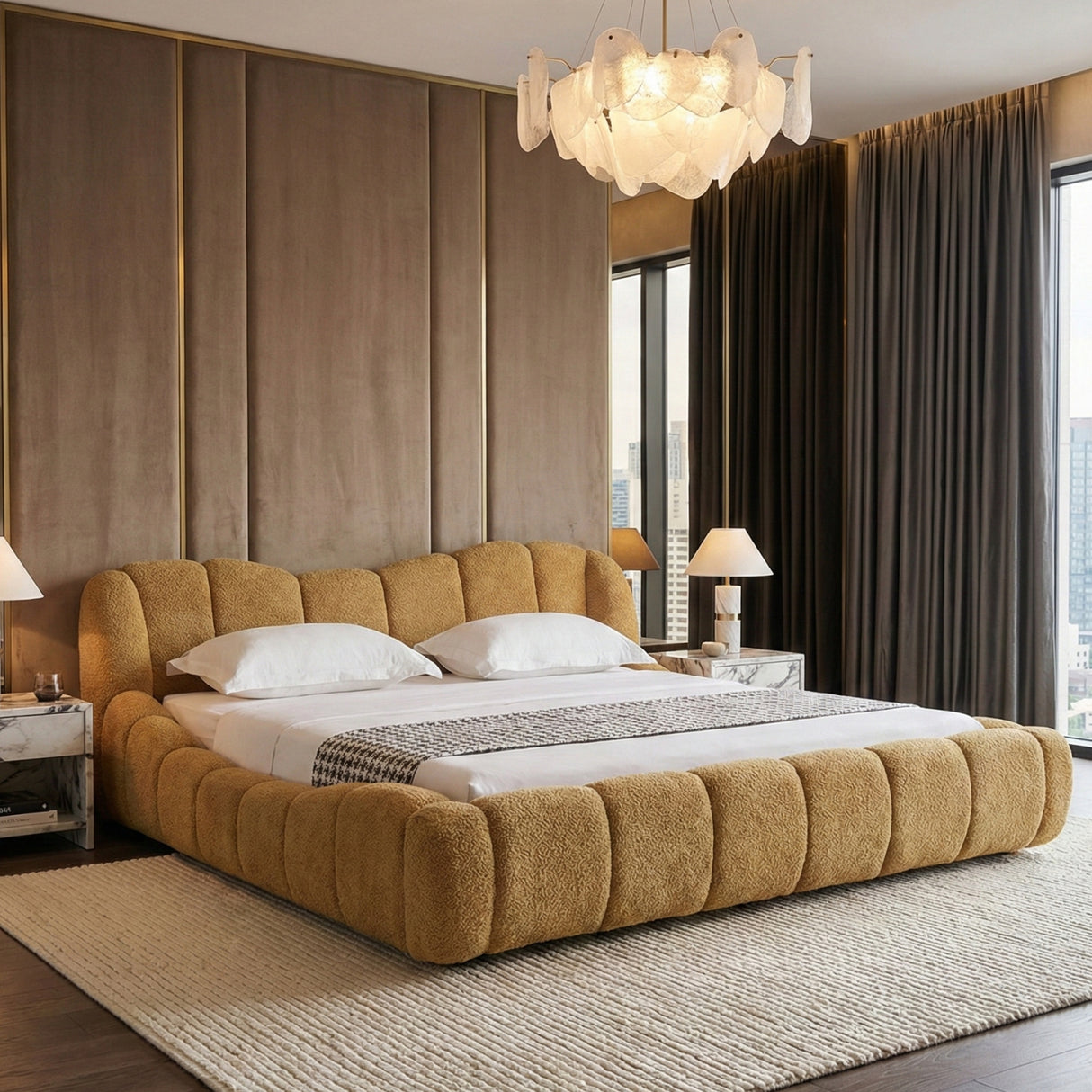 Upholstered Panel Camel Headboard Bed | Oroa.com