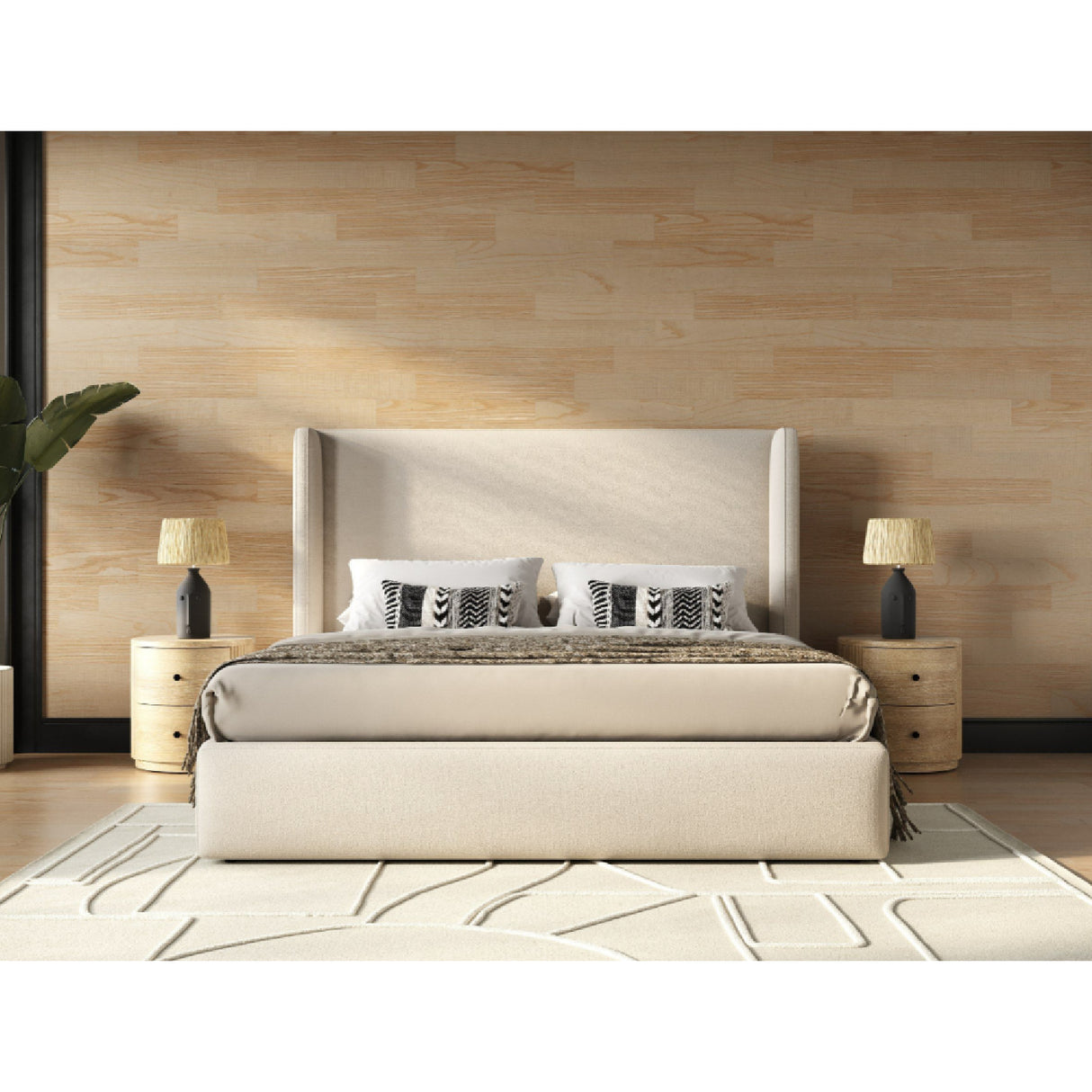 Beige Panel Headboard Bed | Oroa.com
