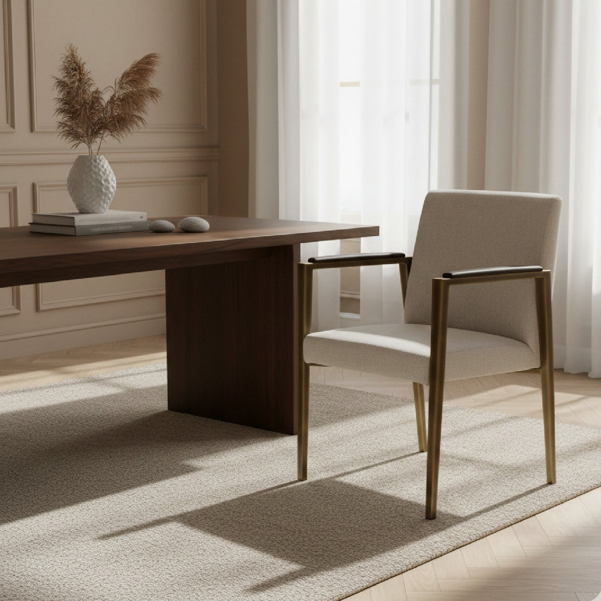 Brass Framed White Dining Chair | Oroa.com