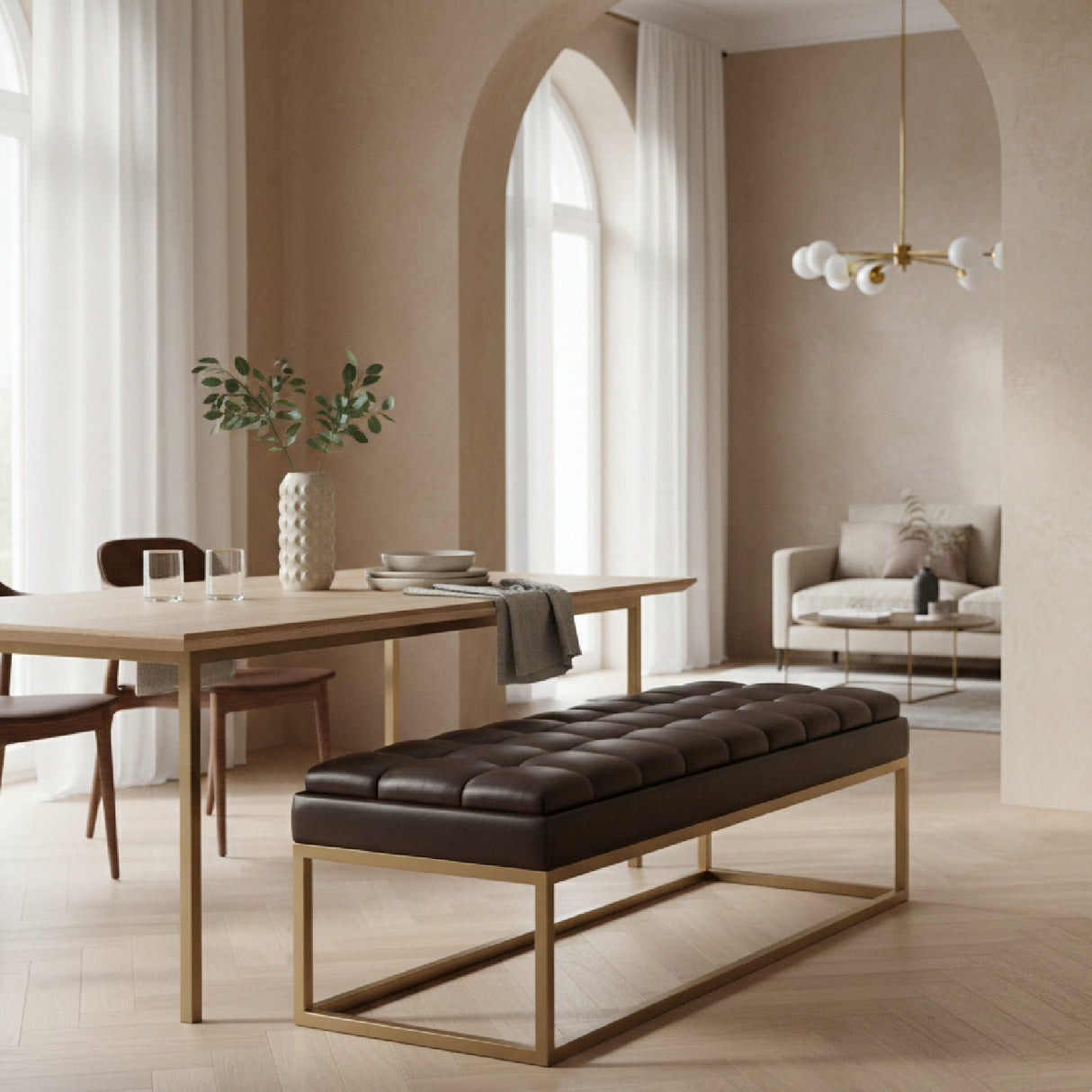 Brown Vegan Leather Dining Bench | Oroa.com