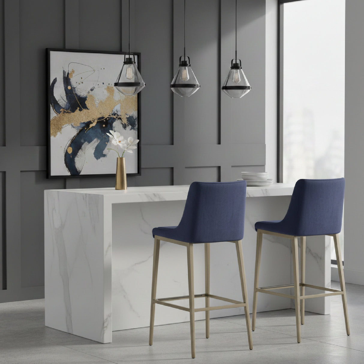 Blue Velvet Bar Stools (2) | Oroa.com