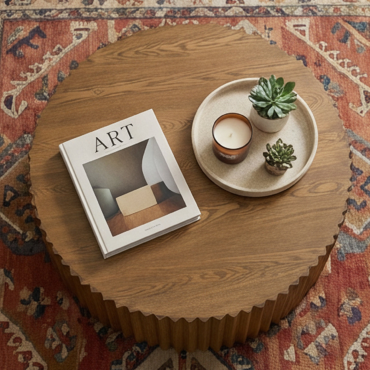 Reeded Walnut Round Coffee Table | Oroa.com