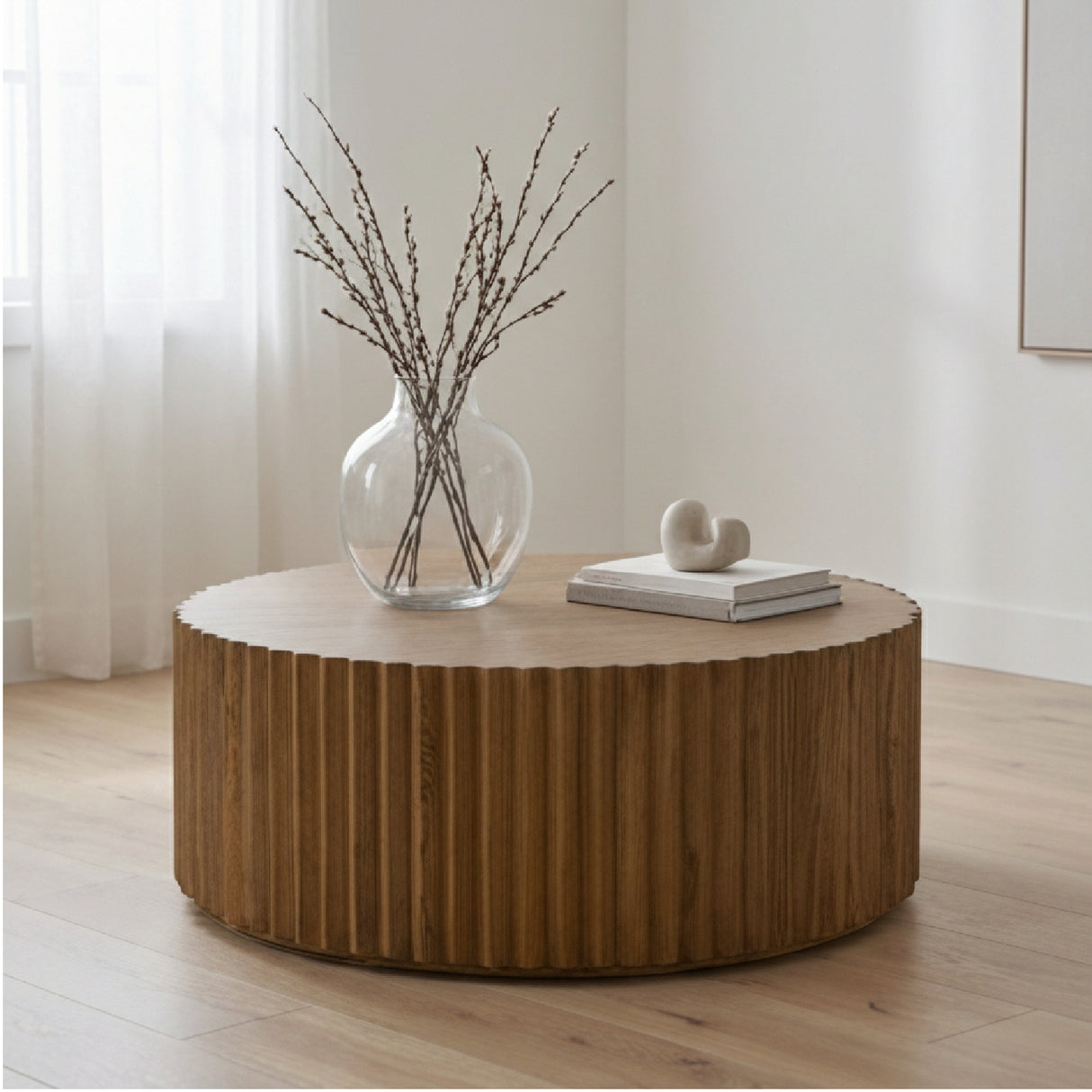 Reeded Walnut Round Coffee Table | Oroa.com