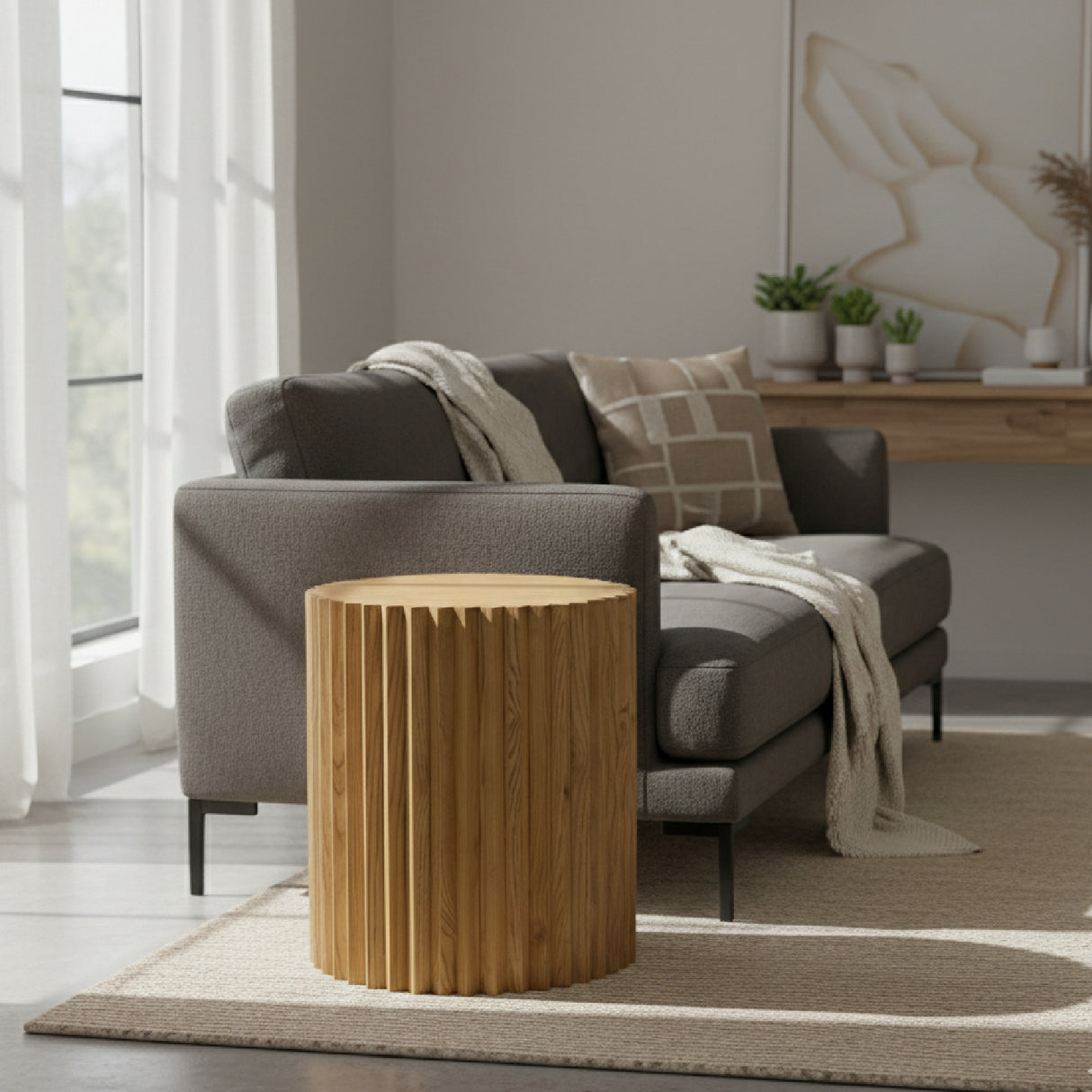 Reeded Walnut Round End Table | Oroa.com