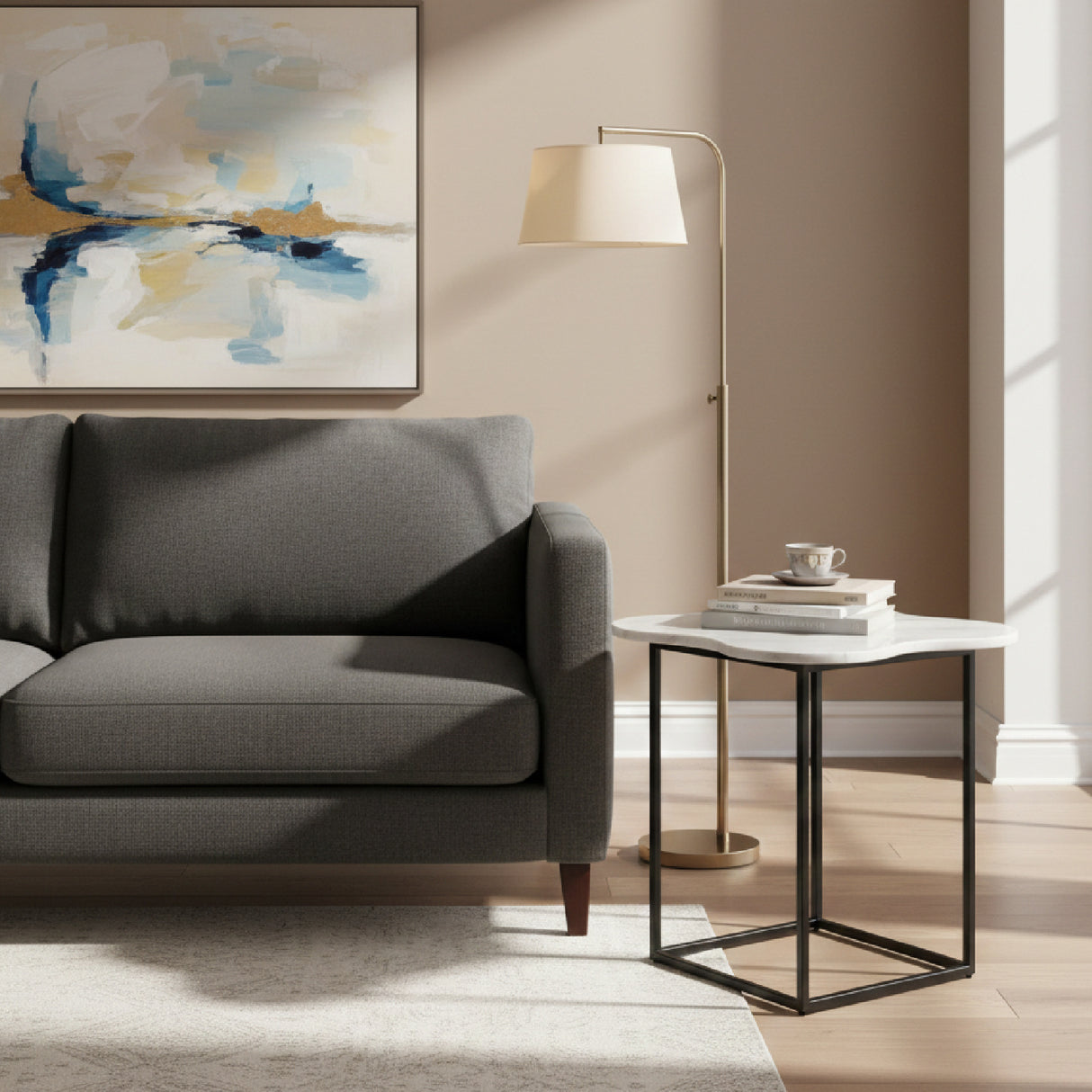 Organic-Shaped White Marble End Table | Oroa.com