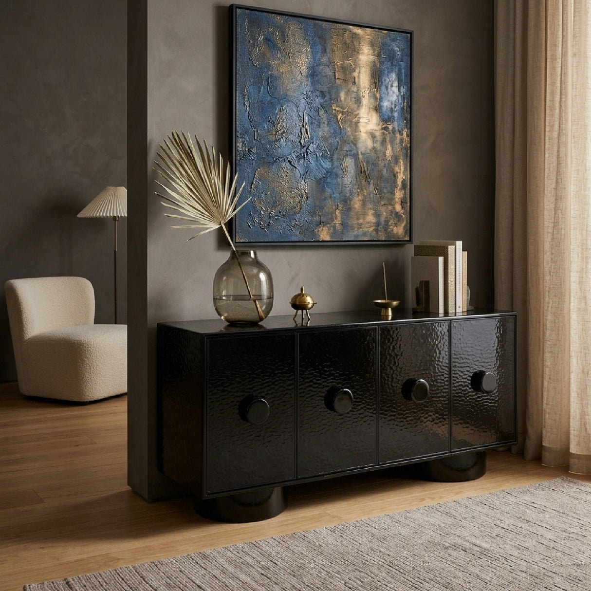 Black Wave Glass 4-Door Sideboard | Oroa.com