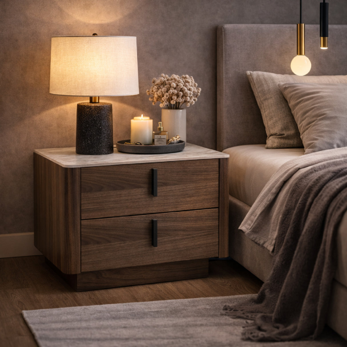 2-Drawer Walnut Nightstand | Oroa.com