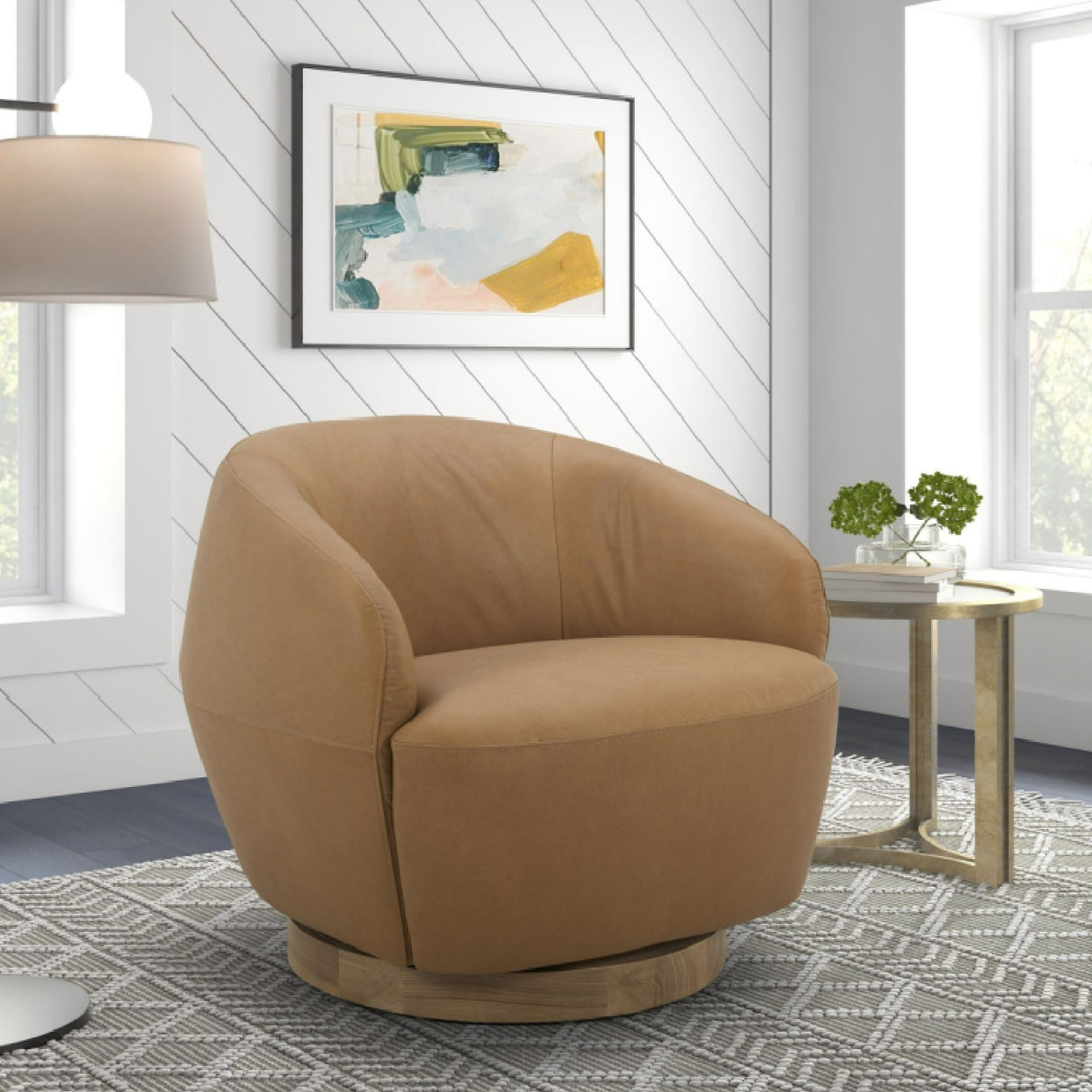 Tan Leather Swivel Accent Chair | Oroa.com