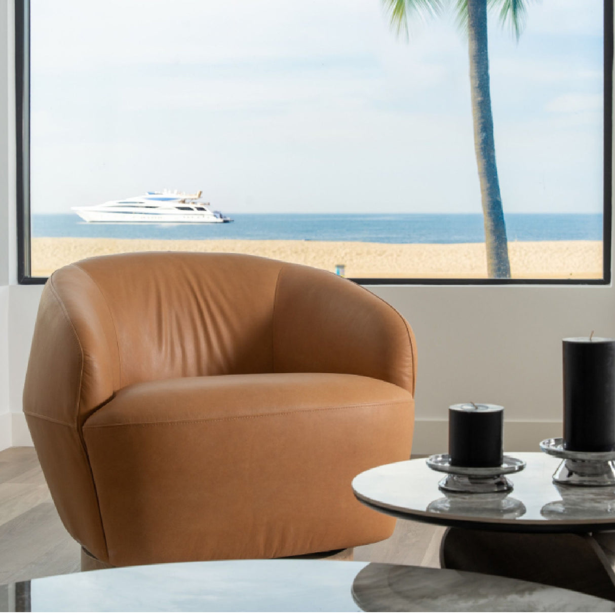 Tan Leather Swivel Accent Chair | Oroa.com