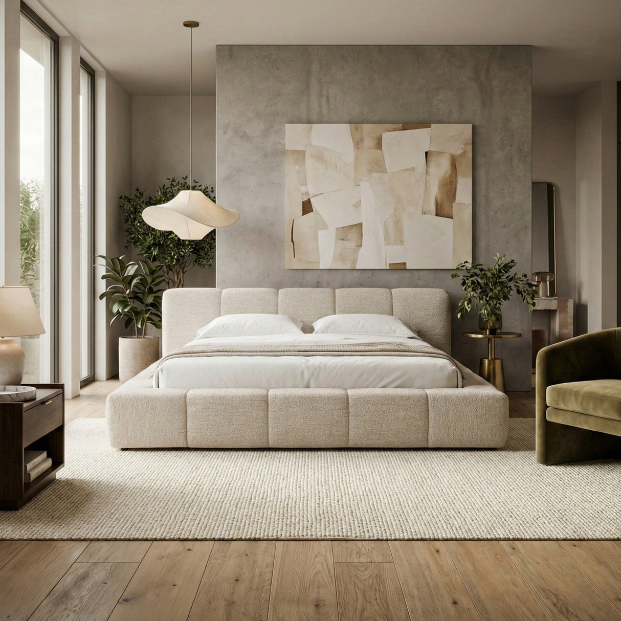 Channel-Tufted Cream Bed | Oroa.com